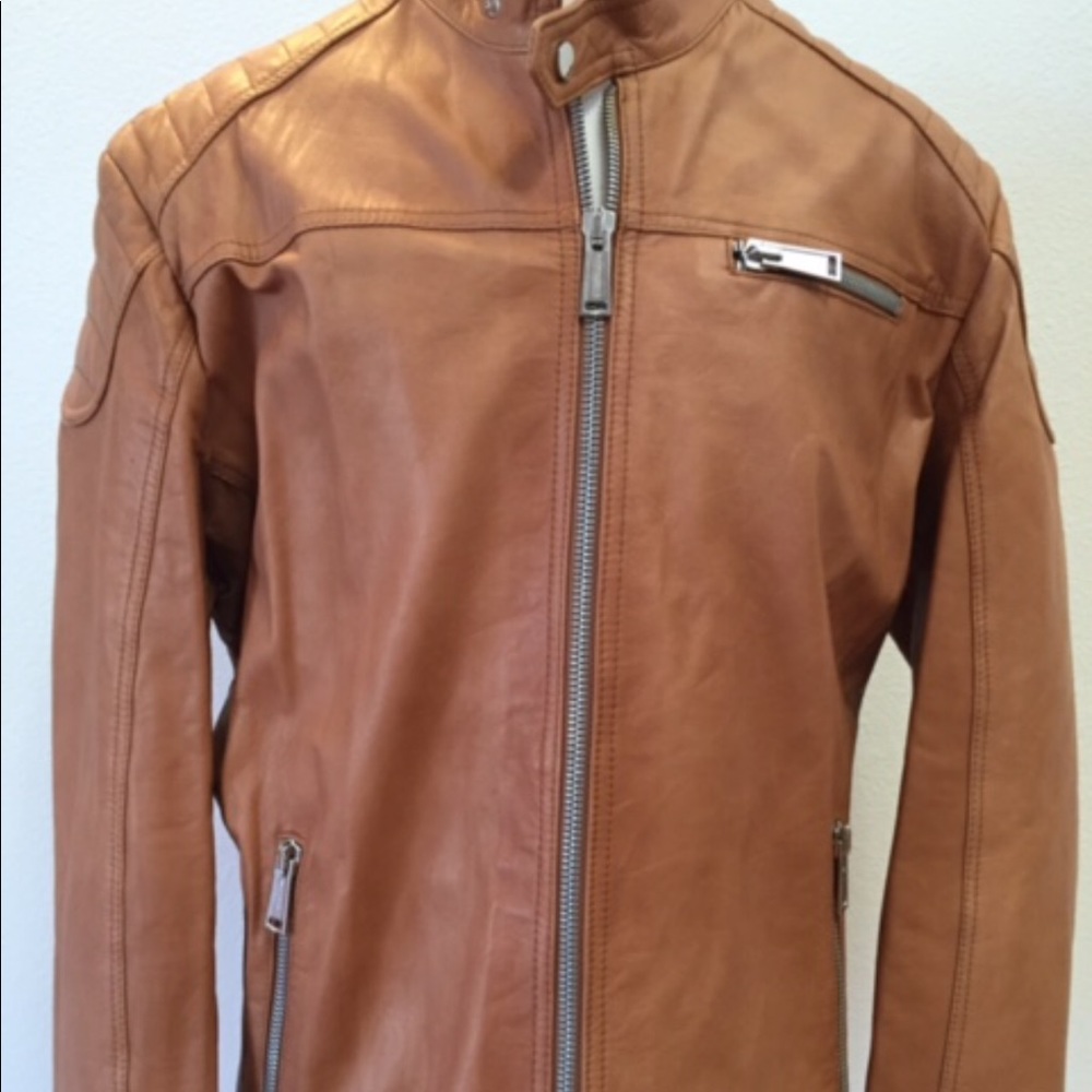 Cognac Masterpelle leather jacket. Made in Italy